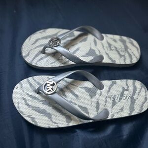 MICHAEL Michael Kors Silver and Cream Flip Flops